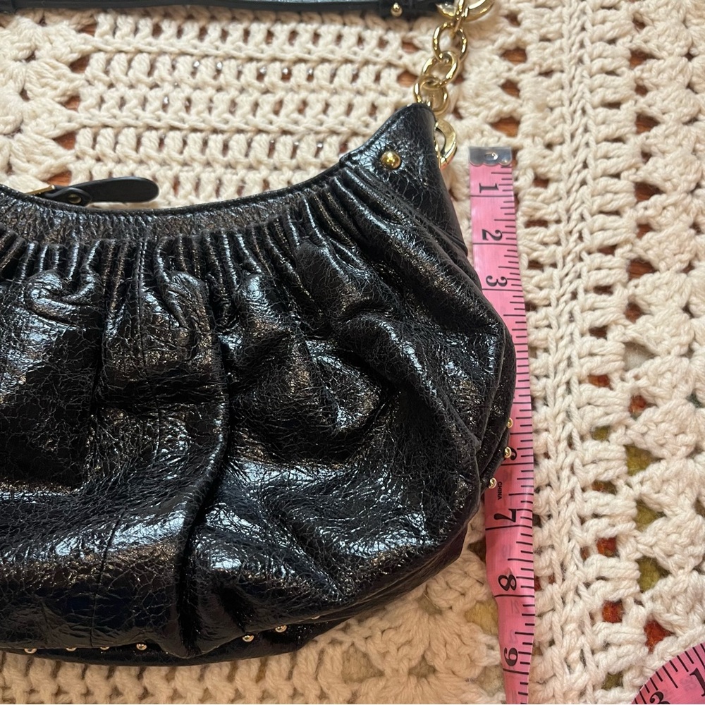 Kate Landry Chic Black Leather and Gold Accents Hobo Shoulder Bag - Picture 14 of 15